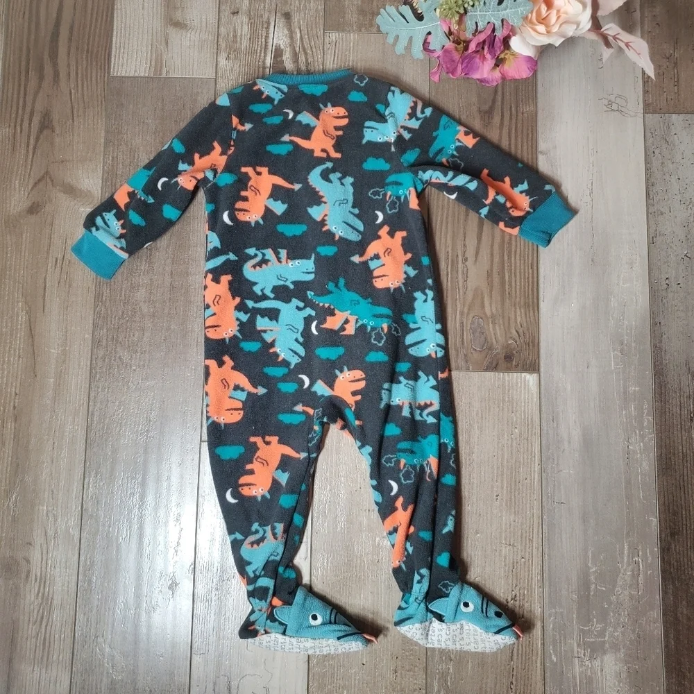 Carter's Baby Boy's Warm Soft Fleece Zip Up Footie Pajamas Charcoal Dragons 12m